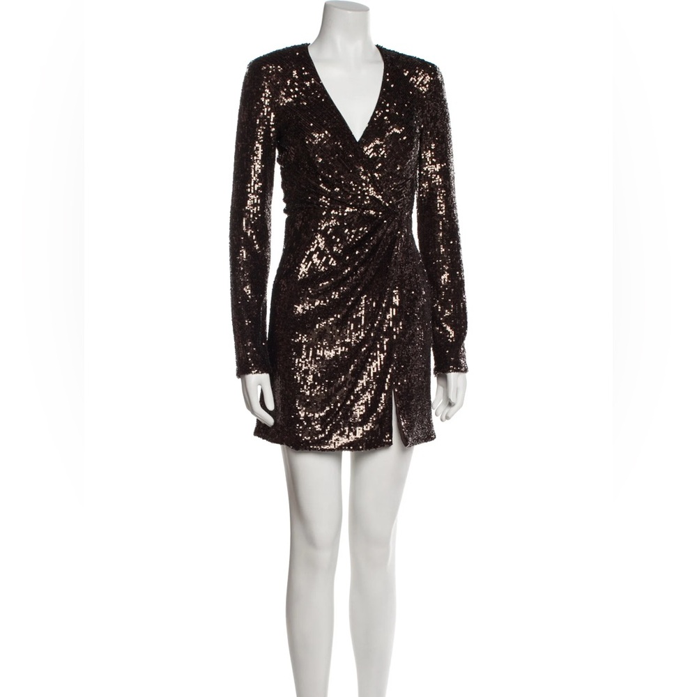 Jonathan Simkhai - Brown Monty Wrap Sequined Mini Dress - Picture 3 of 16